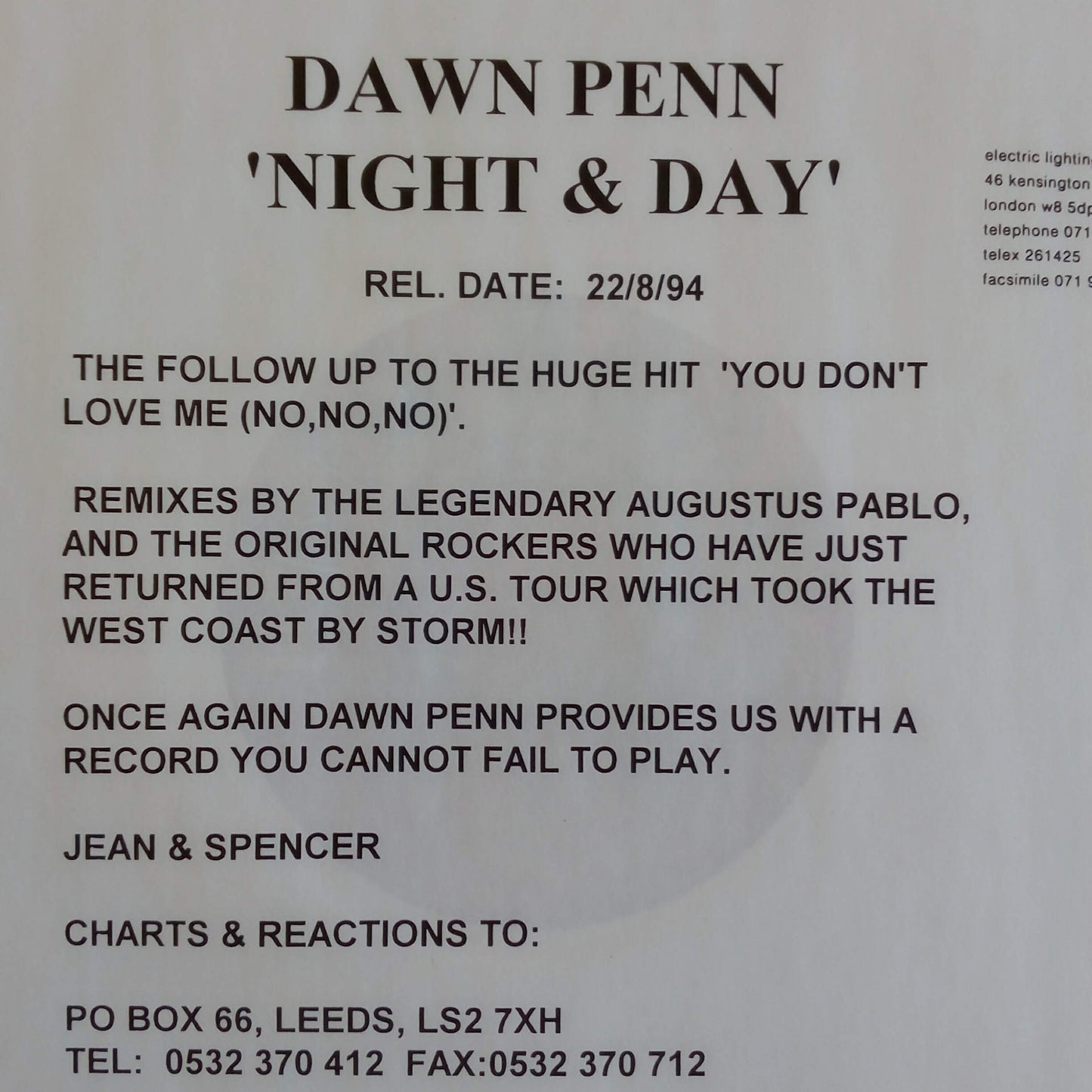 Dawn Penn - Night And Day / 12" Vinilo