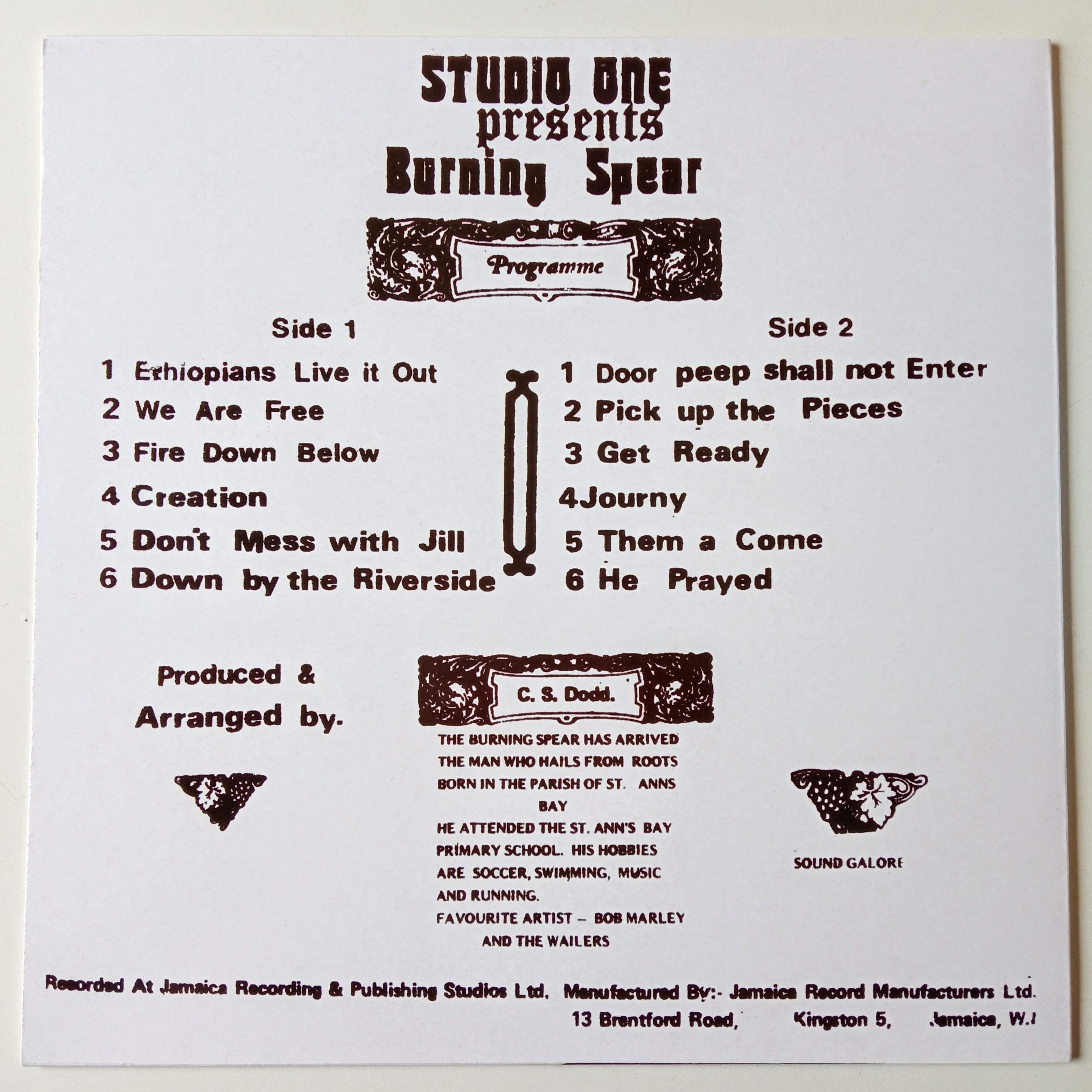 Burning Spear – Studio One Presents Burning Spear / LP Vinyl